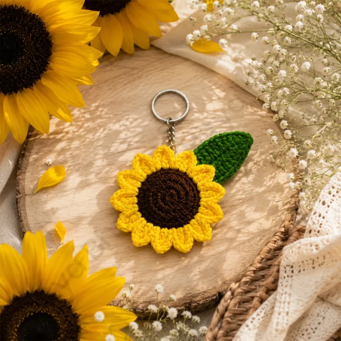 Handmade Crochet Sunflower Keychain