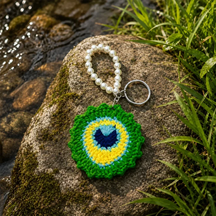Handmade Crochet Peacock Feather Keychain