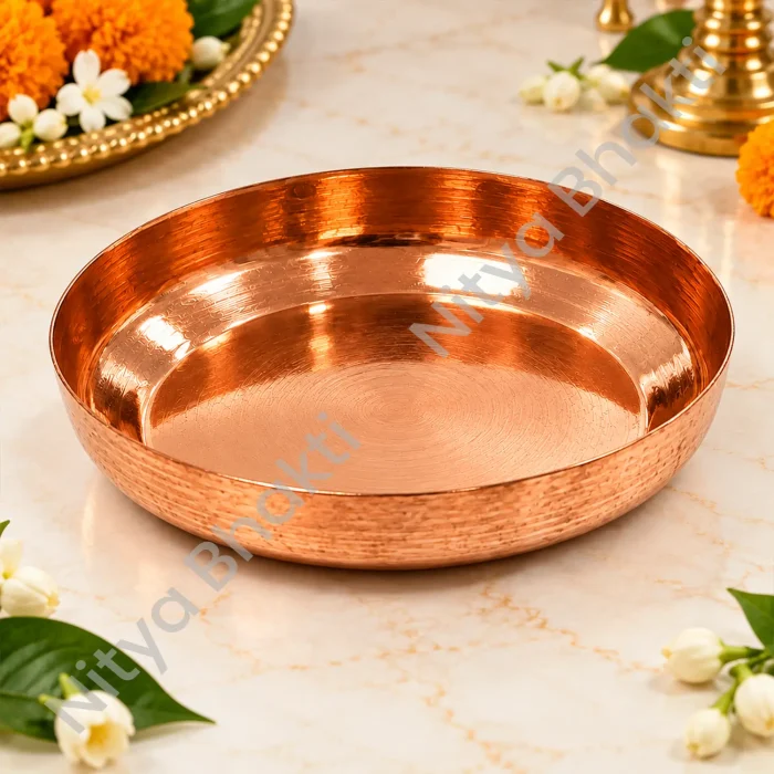 Copper Puja Plate for Bhog & Prasad | Traditional Religious Offering Plate