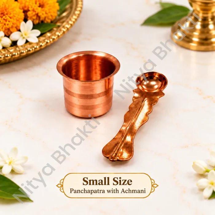 Copper Panchpatra with Achmani – Small Size | Puja & Religious Ritual Set